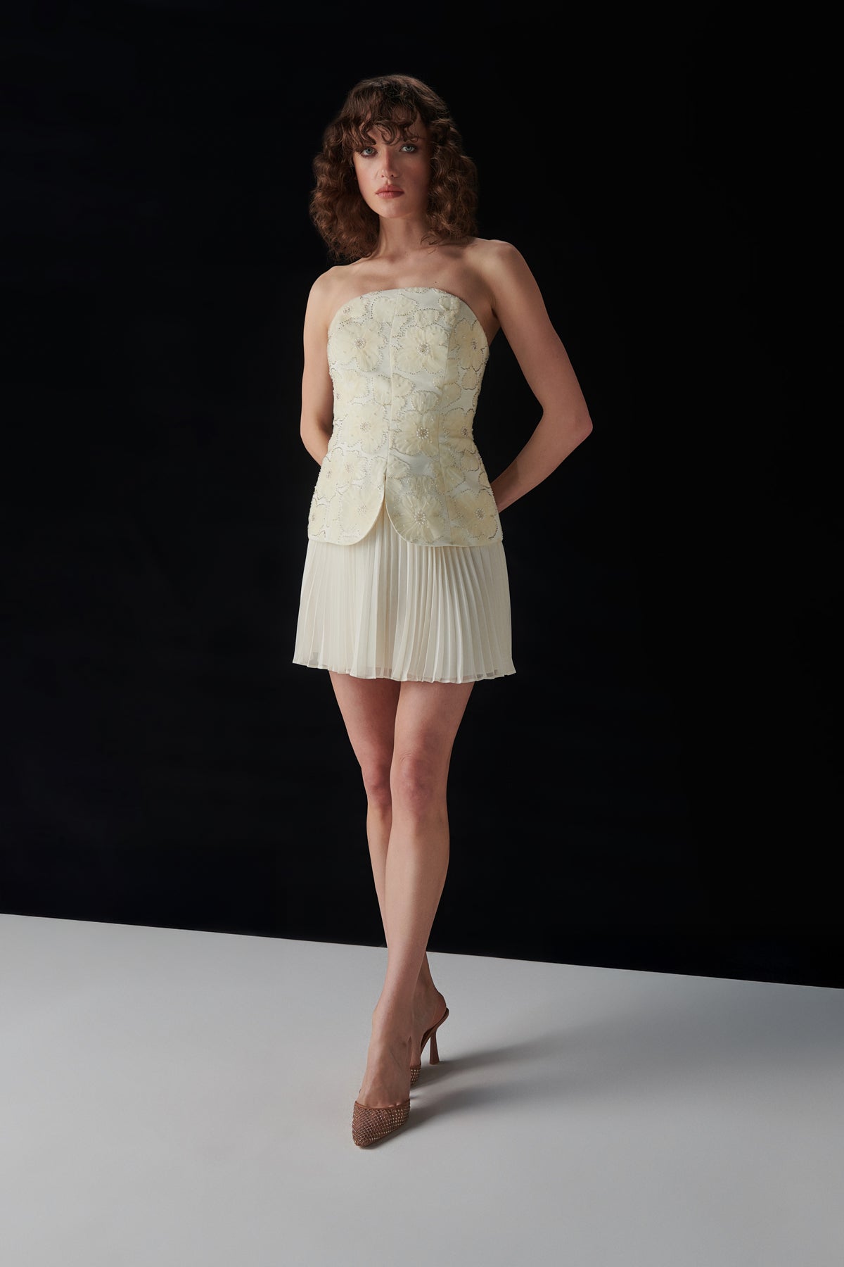 Daniela Bow Front Structured Pleated Mini Dress main image 1